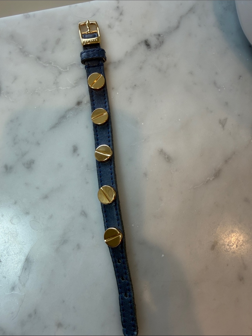 CC Skye Navy Leather Bracelet with Gold Screw-Accents